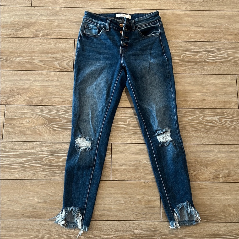 KanCan Women's Dark Blue Ripped Skinny Jeans